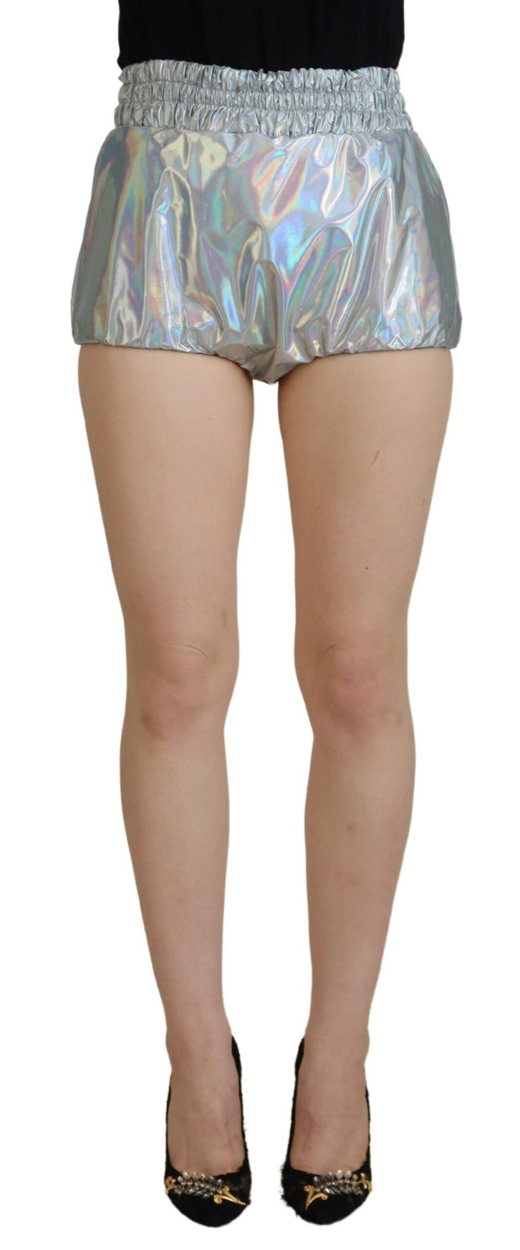 Silberne Holografische High Waist Hot Pants Shorts