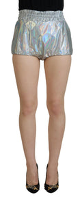 Silberne Holografische High Waist Hot Pants Shorts