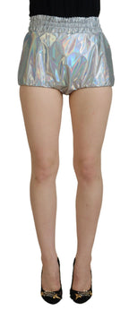 Silberne Holografische High Waist Hot Pants Shorts