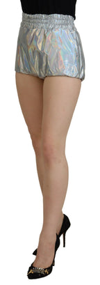 Silberne Holografische High Waist Hot Pants Shorts