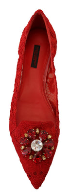 Red Taormina Crystals Loafers Flats Shoes
