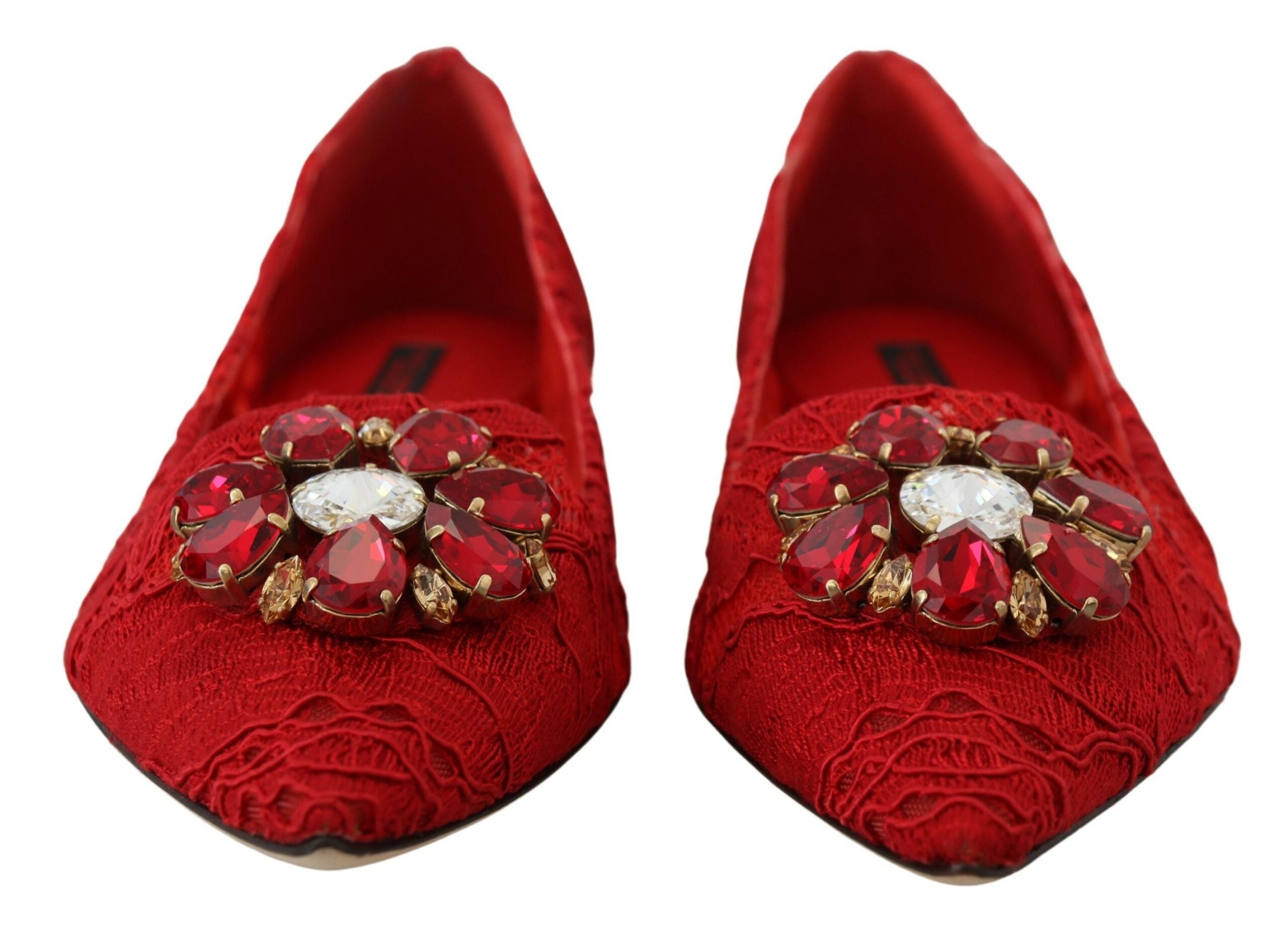 Red Taormina Crystals Loafers Flat Shoes