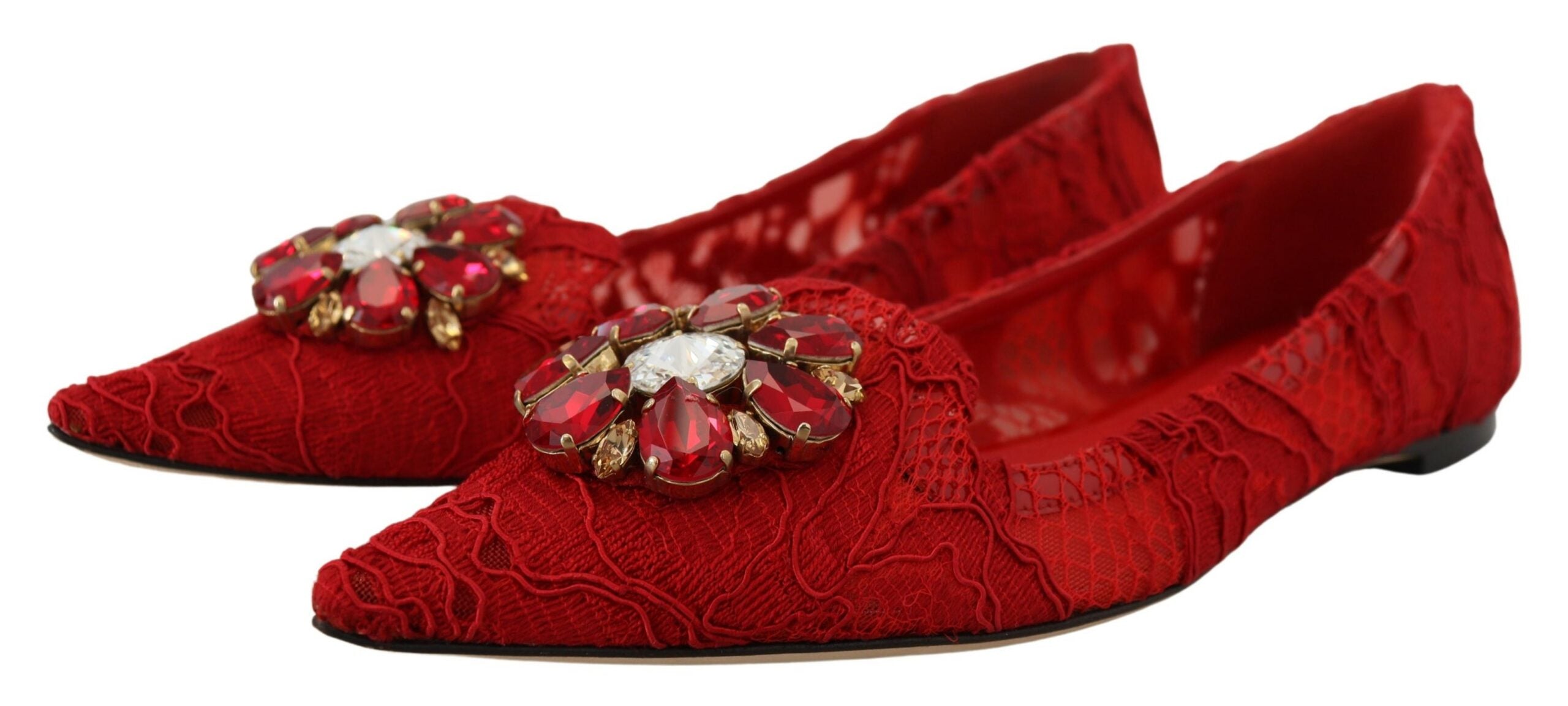 Red Taormina Crystals Loafers Flat Shoes