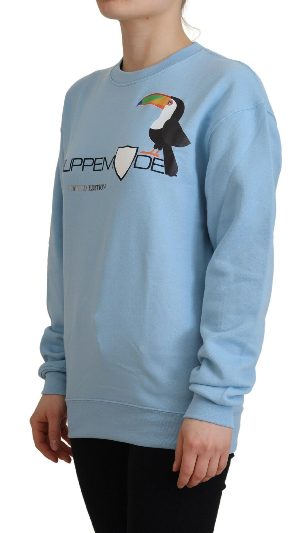 Hellblauer Pullover mit Logoprint und langen Ärmeln