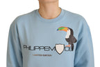 Hellblauer Pullover mit Logoprint und langen Ärmeln