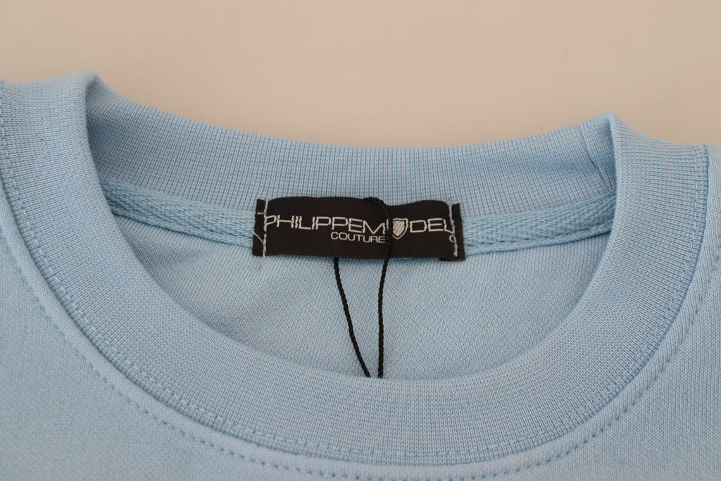 Hellblauer Pullover mit Logoprint und langen Ärmeln