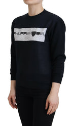 Schwarzer Pullover mit langen Ärmeln und Aufdruck