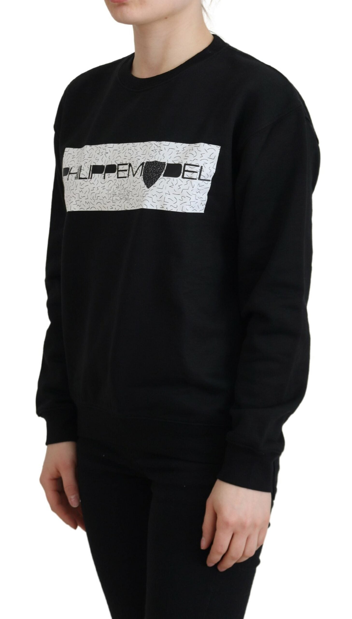 Schwarzer bedruckter Langarm-Pullover