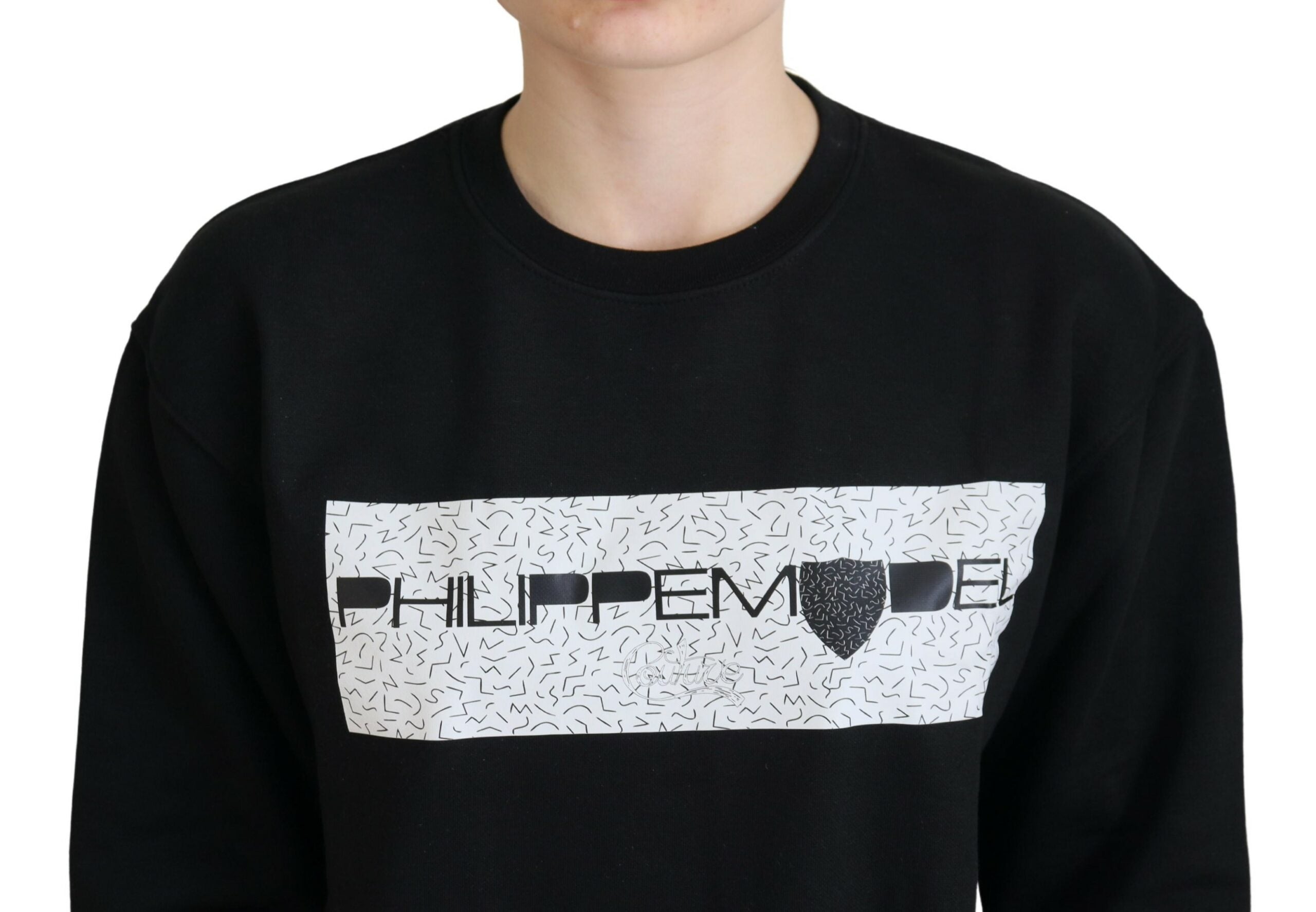Schwarzer bedruckter Langarm-Pullover
