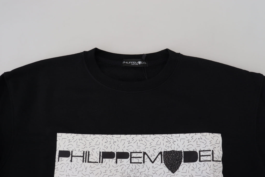 Schwarzer bedruckter Langarm-Pullover