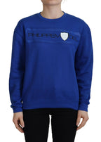Blauer bedruckter Langarm-Pullover