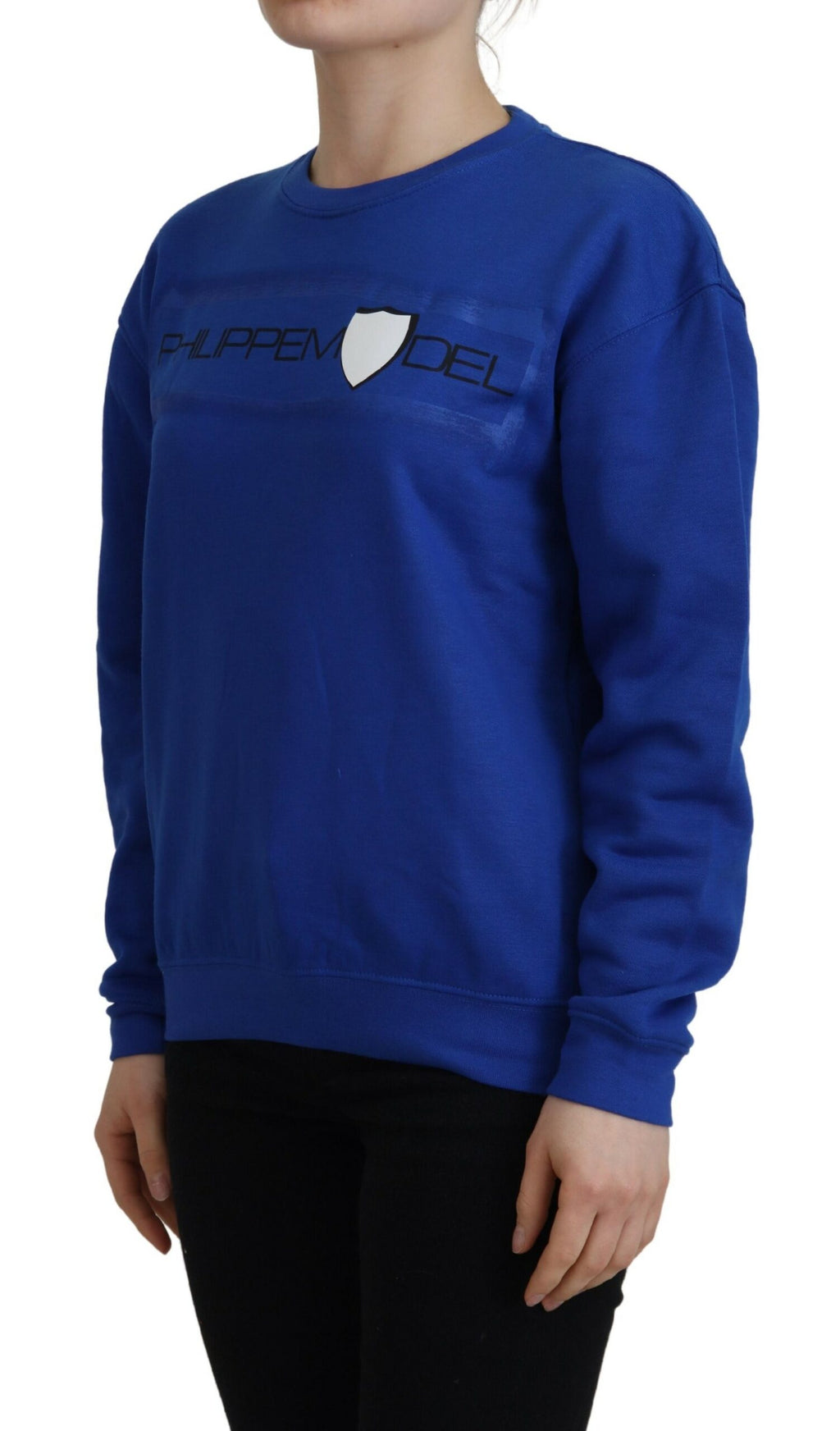 Blauer bedruckter Langarm-Pullover