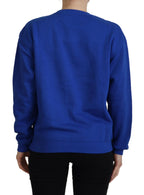 Blauer bedruckter Langarm-Pullover