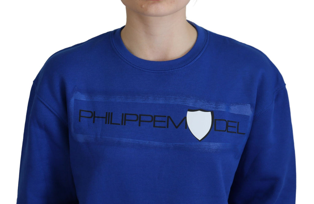 Blauer bedruckter Langarm-Pullover