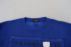 Blauer bedruckter Langarm-Pullover