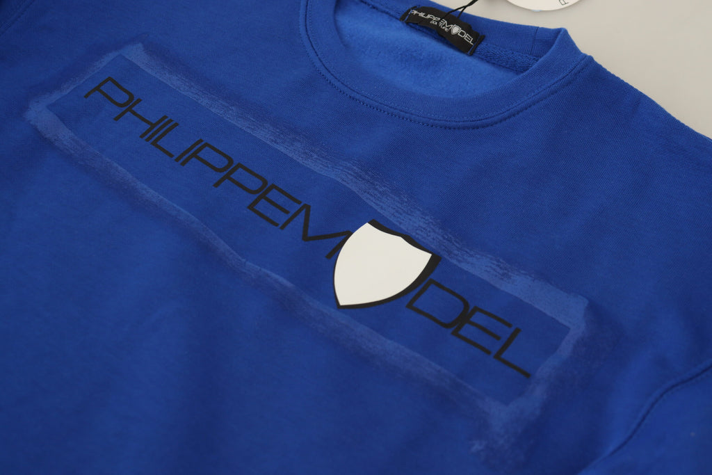 Blauer bedruckter Langarm-Pullover