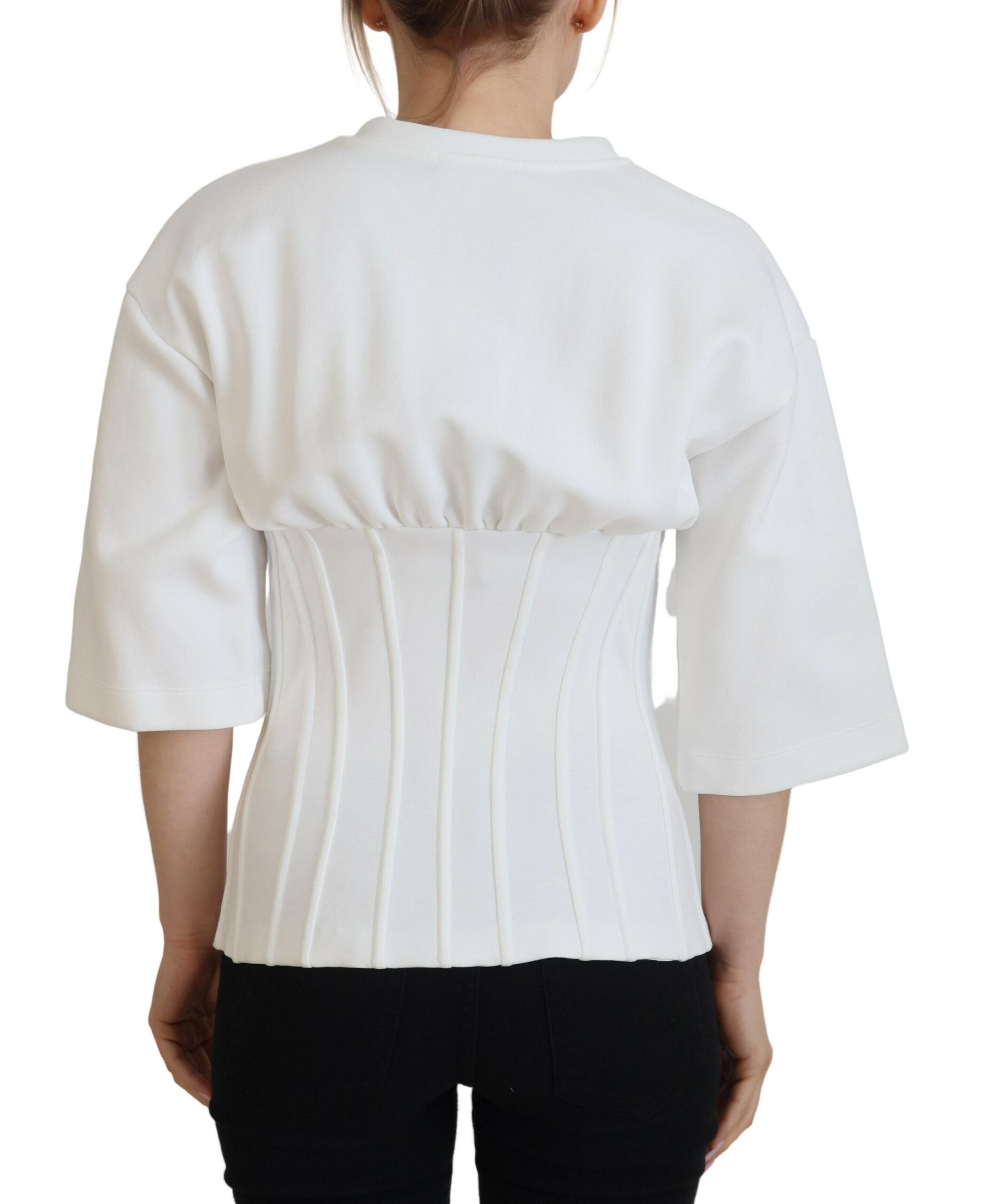 Weißes Korsett-Stretch-Baumwoll-Top T-Shirt