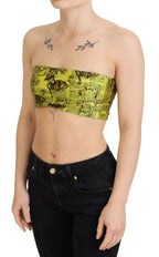 Yellow Newspaper Print Cropped Blouse