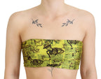Yellow Newspaper Print Cropped Blouse
