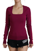 Mehrfarbiger Viskose-Pullover mit quadratischem Ausschnitt