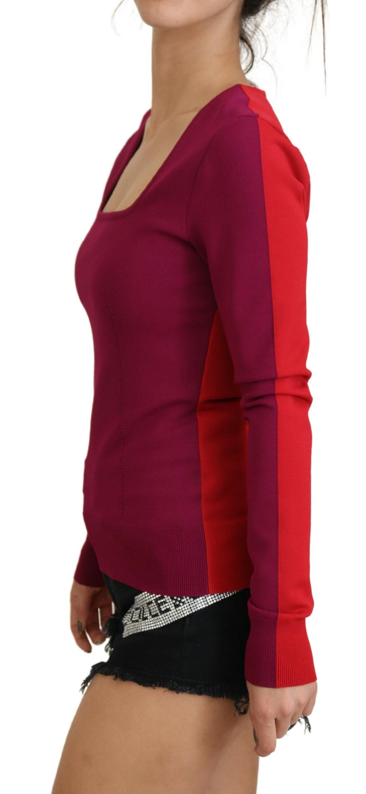 Mehrfarbiger Viskose-Pullover mit quadratischem Ausschnitt
