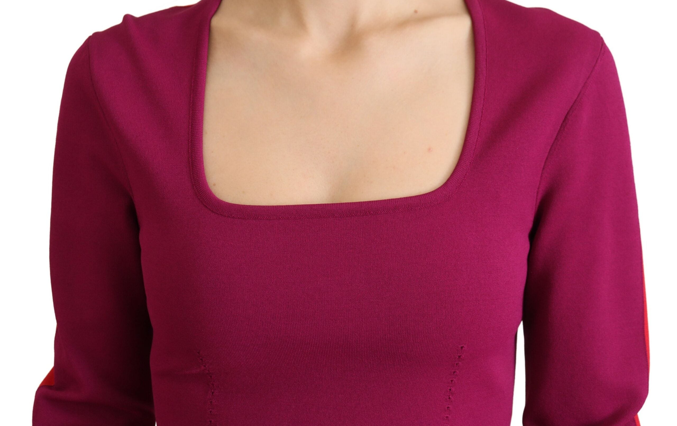 Mehrfarbiger Viskose-Pullover mit quadratischem Ausschnitt