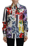 Mehrfarbige Bluse aus Baumwolle mit Blumenmuster und Kragen