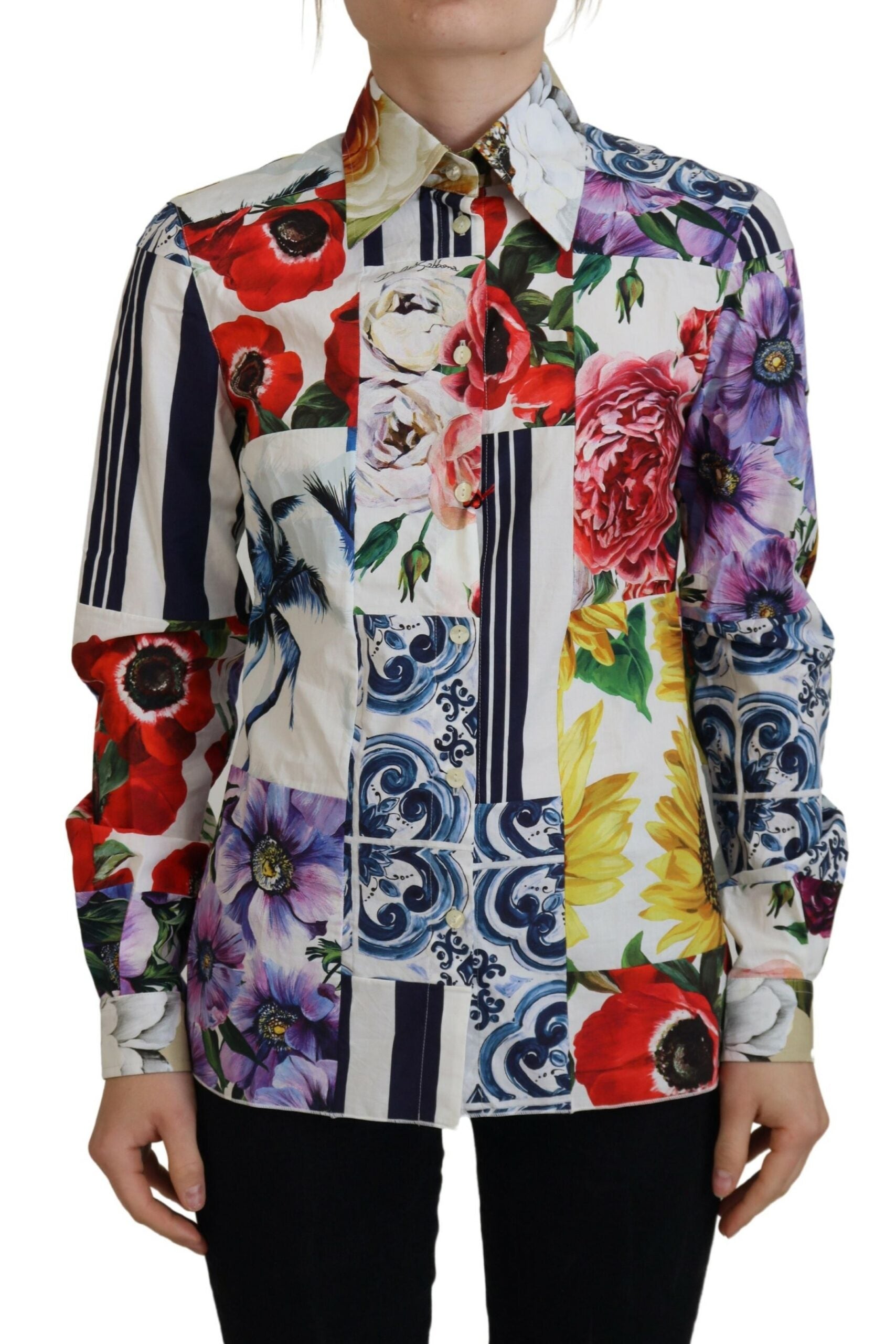 Mehrfarbige Bluse aus Baumwolle mit Blumenmuster und Kragen