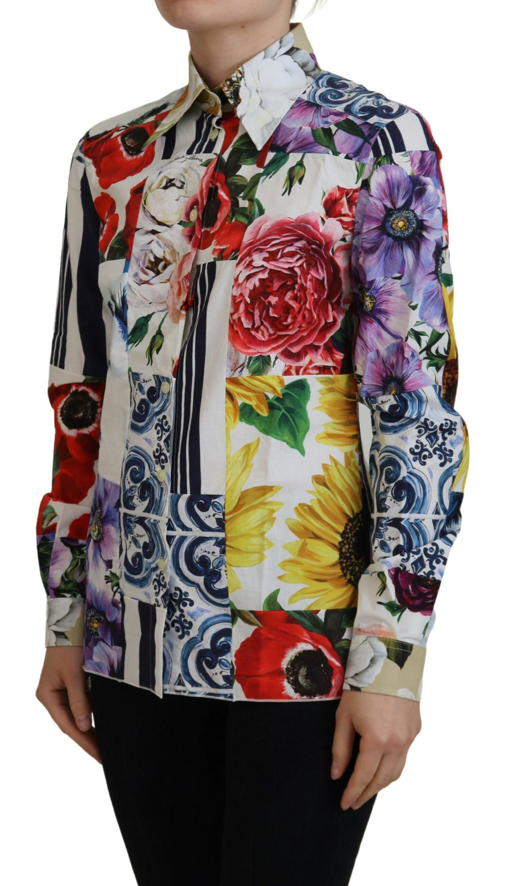 Mehrfarbige Bluse aus Baumwolle mit Blumenmuster und Kragen