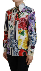 Mehrfarbige Bluse aus Baumwolle mit Blumenmuster und Kragen