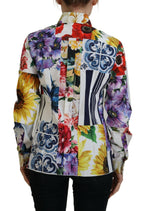 Mehrfarbige Bluse aus Baumwolle mit Blumenmuster und Kragen