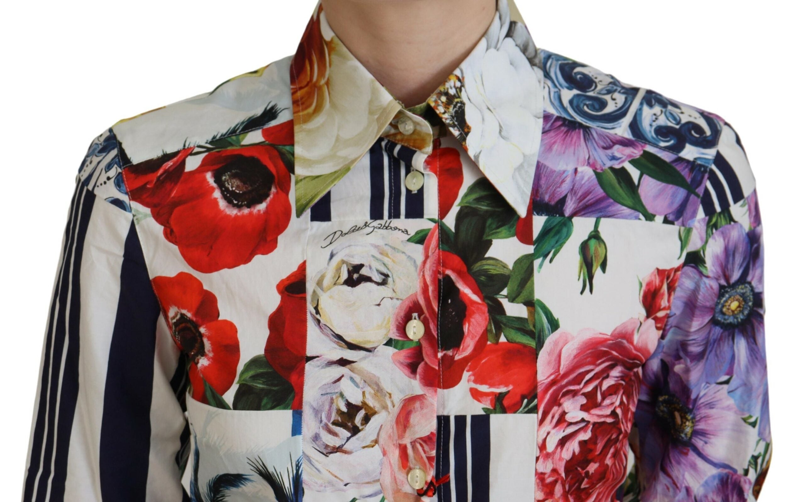Mehrfarbige Bluse aus Baumwolle mit Blumenmuster und Kragen