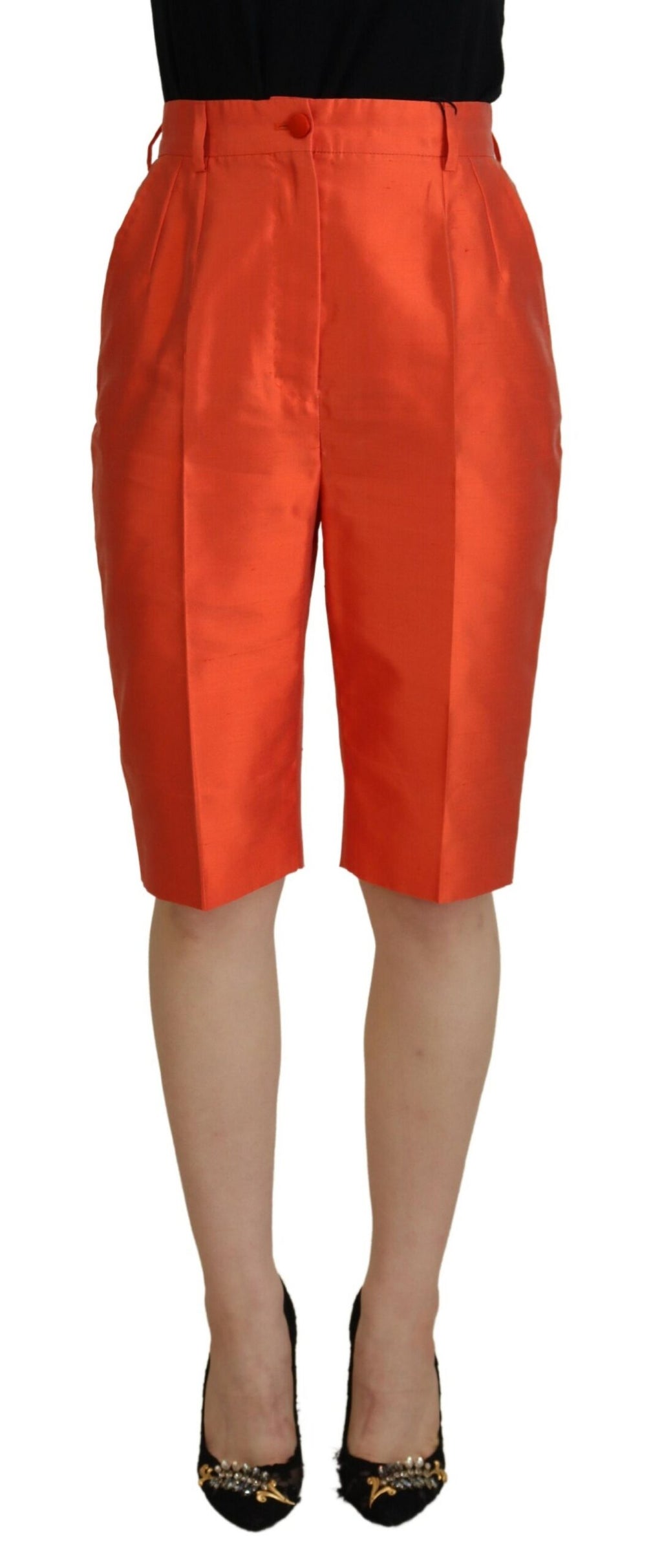 Orangefarbene High-Waist-Hose aus Seide in Cropped-Länge