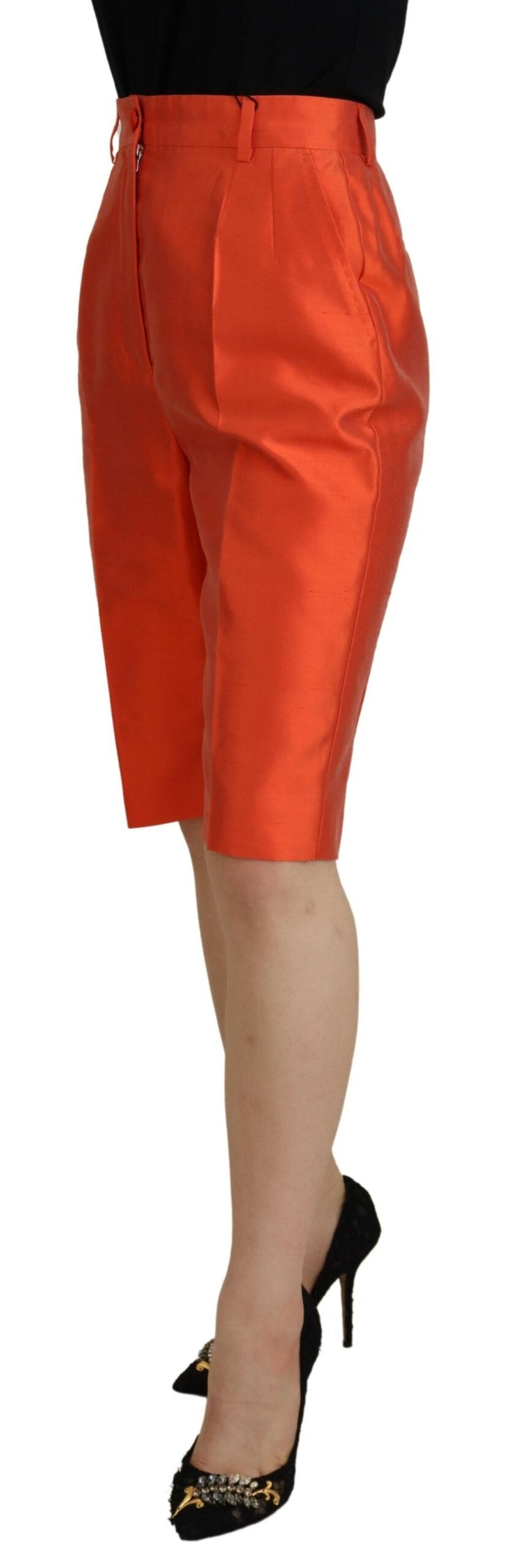 Orangefarbene High-Waist-Hose aus Seide in Cropped-Länge