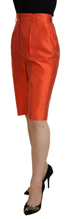 Orangefarbene High-Waist-Hose aus Seide in Cropped-Länge