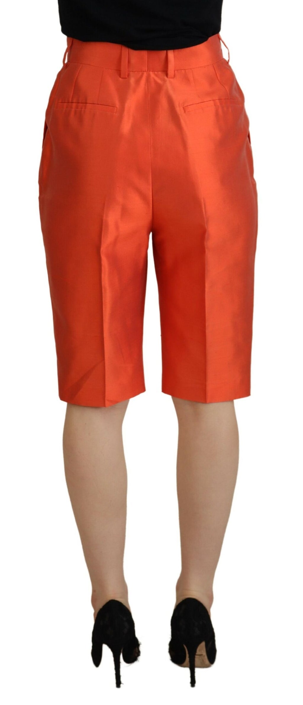 Orangefarbene High-Waist-Hose aus Seide in Cropped-Länge