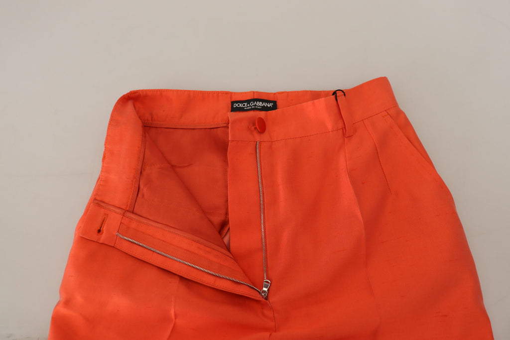 Orangefarbene High-Waist-Hose aus Seide in Cropped-Länge