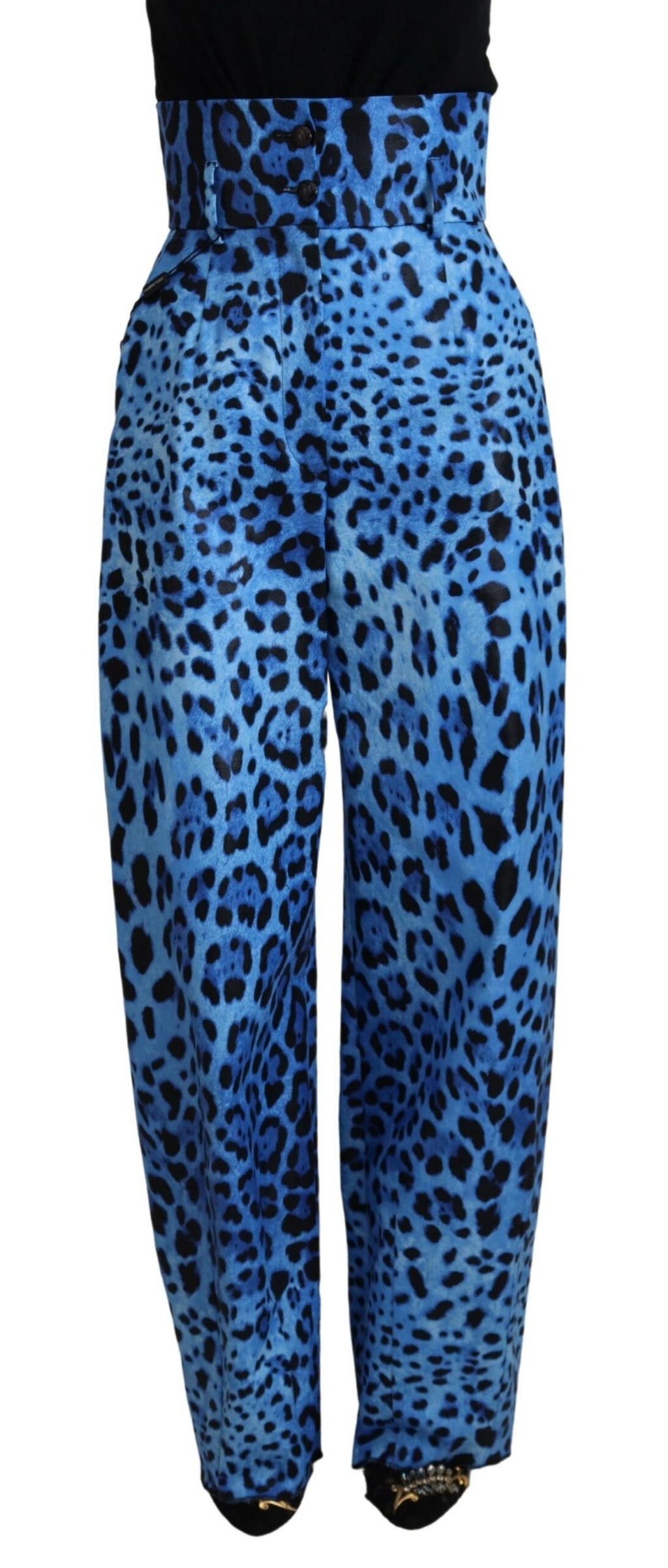 High-Waist Hose mit blauem Leopardenmuster