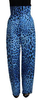 High-Waist Hose mit blauem Leopardenmuster