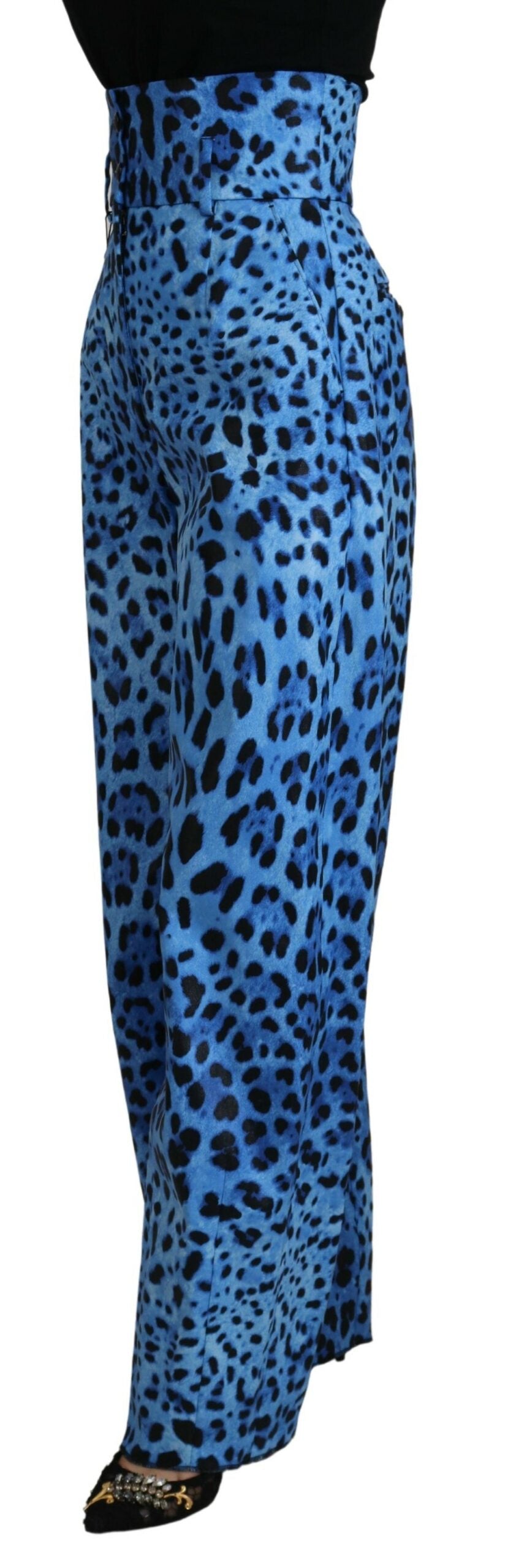 High-Waist Hose mit blauem Leopardenmuster