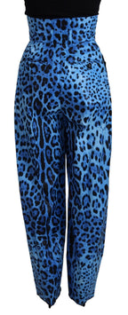 High-Waist Hose mit blauem Leopardenmuster
