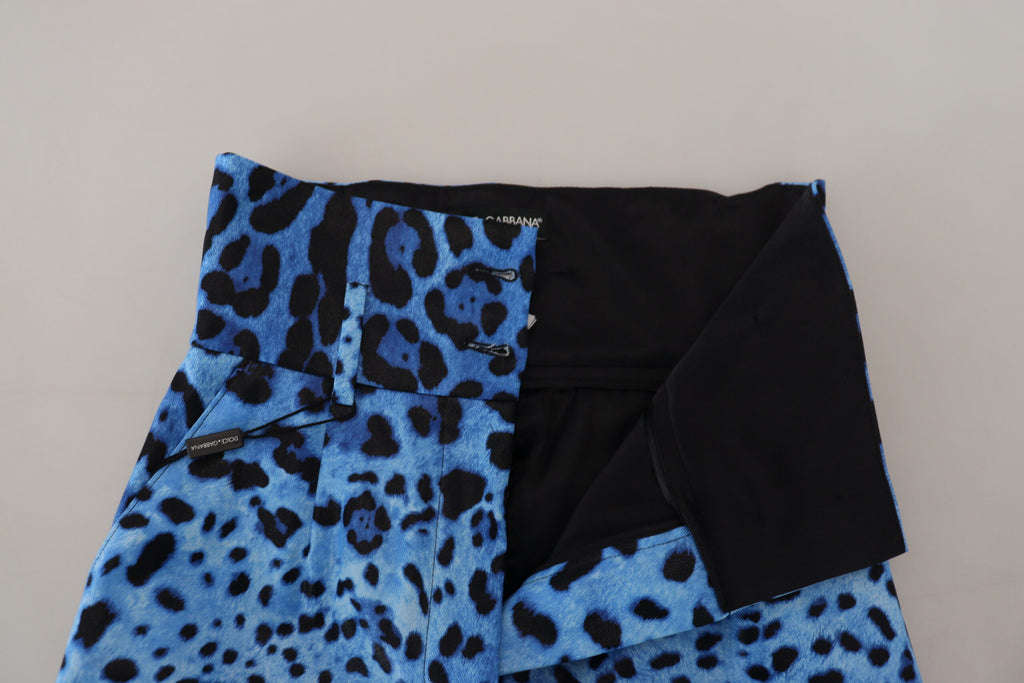High-Waist Hose mit blauem Leopardenmuster