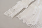 White Cotton Lace Trim Turtle Neck Blouse Top