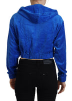 Blaue Cropped Kapuzenpullover-Jacke mit durchgehendem Reißverschluss aus Baumwolle