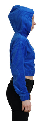 Blaue Cropped Kapuzenpullover-Jacke mit durchgehendem Reißverschluss aus Baumwolle