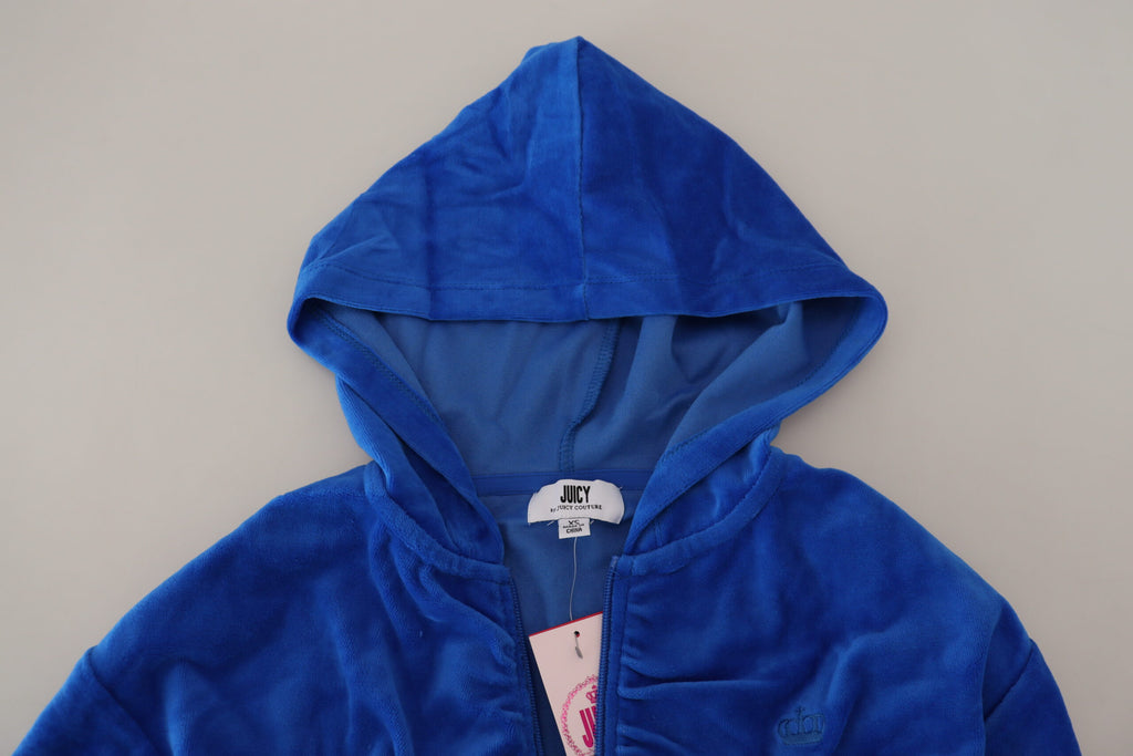 Blaue Cropped Kapuzenpullover-Jacke mit durchgehendem Reißverschluss aus Baumwolle