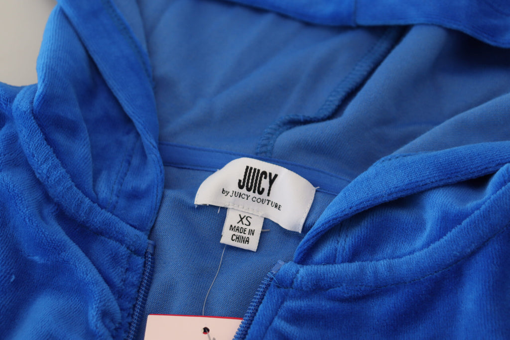 Blaue Cropped Kapuzenpullover-Jacke mit durchgehendem Reißverschluss aus Baumwolle