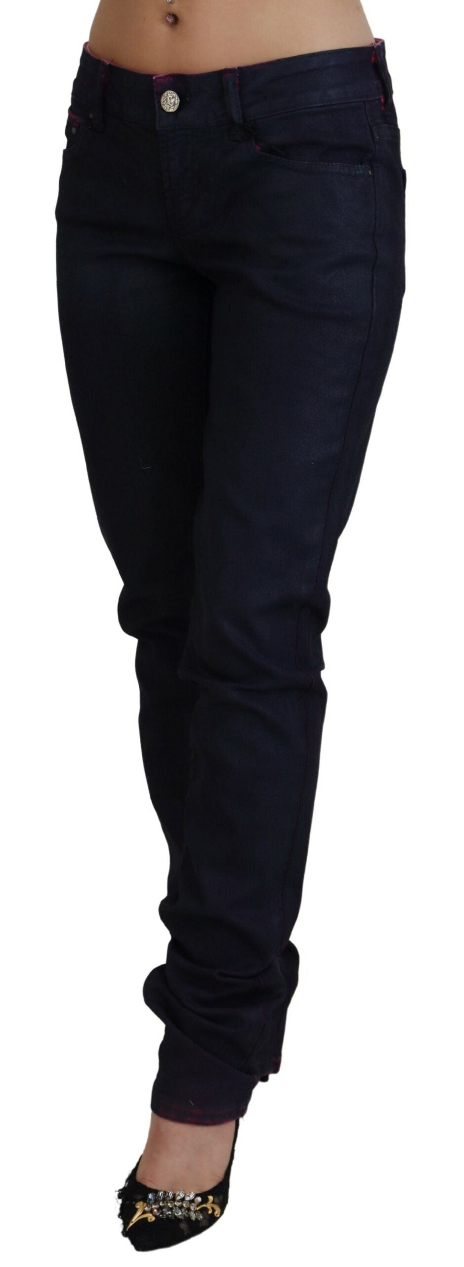 Schwarze Hüftjeans für Damen, Slim Fit