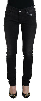 Schwarze Low-Waist Slim Fit Jeans für Damen aus Baumwolle