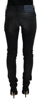 Schwarze Low-Waist Slim Fit Jeans für Damen aus Baumwolle